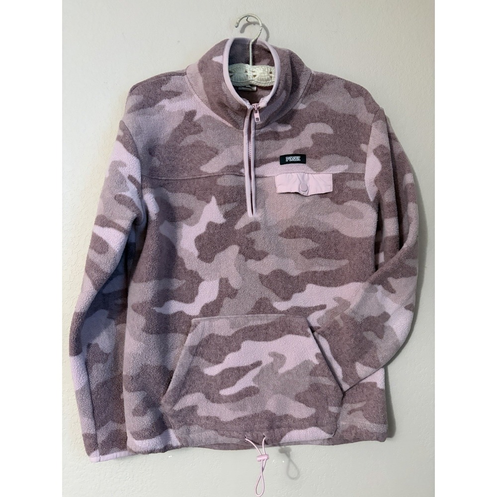 Victoria Secret Pink Camo Fleece Quarter Zipper Size XS